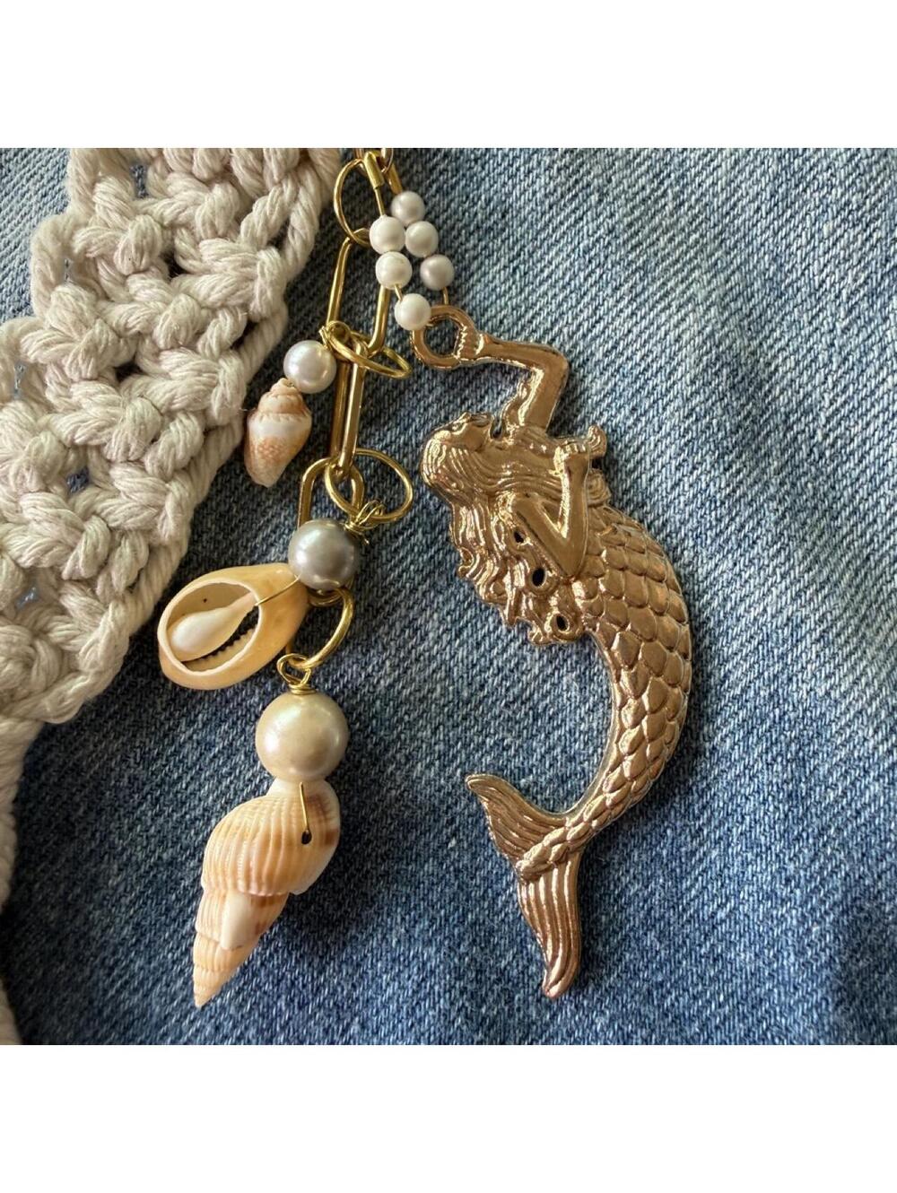 Macramé Mermaid Bag Charm | Coastal Keychain